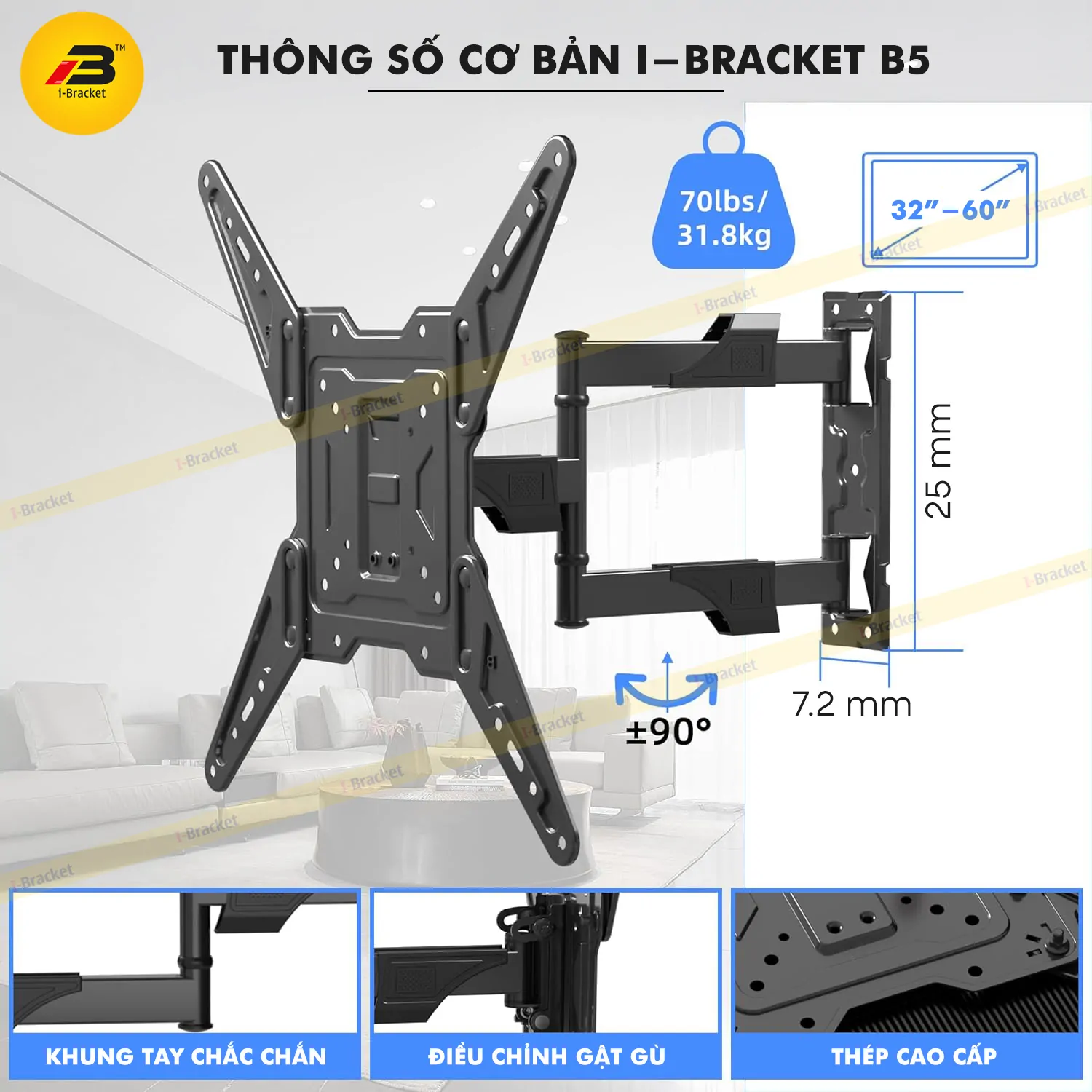 Giá Treo Tivi Xoay Góc Đa Năng I-BRACKET B5 32 – 60 Inch - Ảnh 6