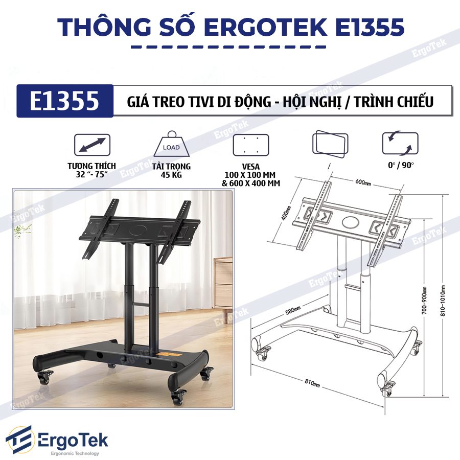 GIÁ TREO TIVI DI ĐỘNG HỘI NGHỊ ERGOTEK E1355 (32 – 75 INCH) - Ảnh 3
