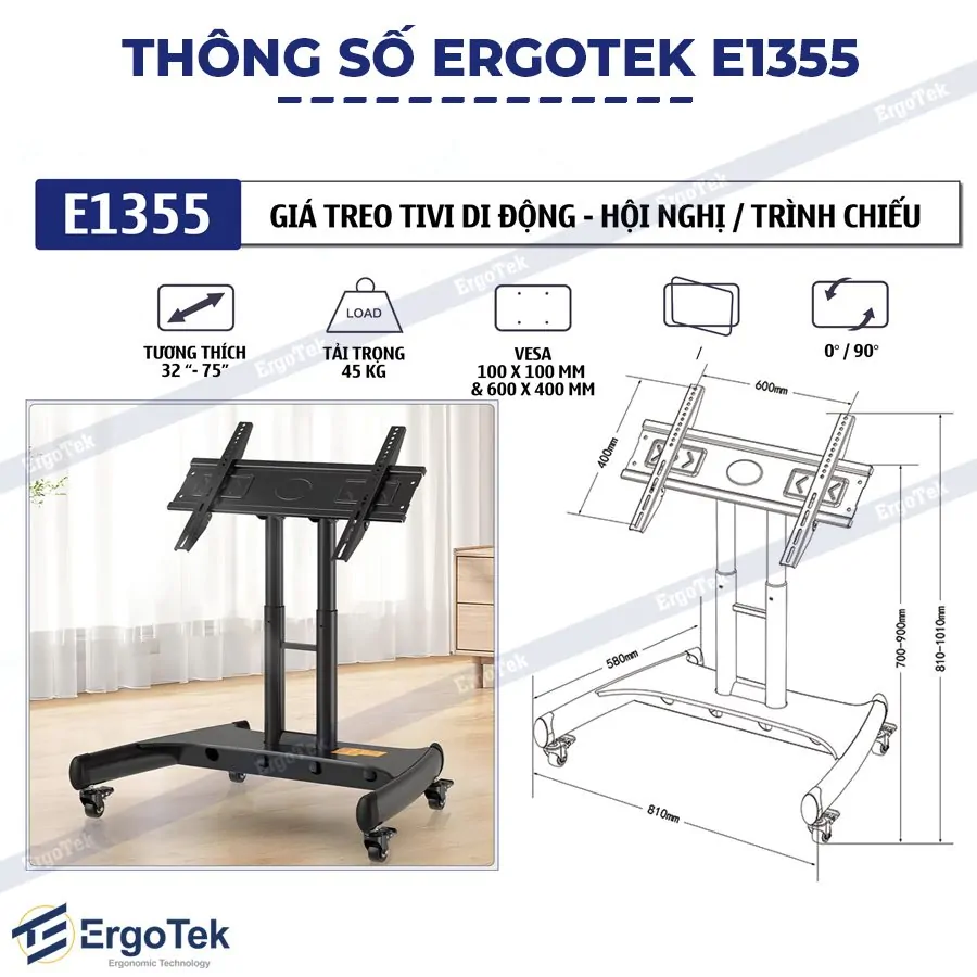 Giá Treo Tivi Di Động Hội Nghị ERGOTEK E1355 (32 – 75 Inch) - Ảnh 3