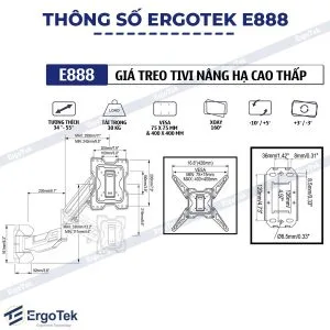 Giá Treo Tivi Xoay Góc Nâng Hạ Độ Cao ERGOTEK E888 34 – 55 Inch - Ảnh 7