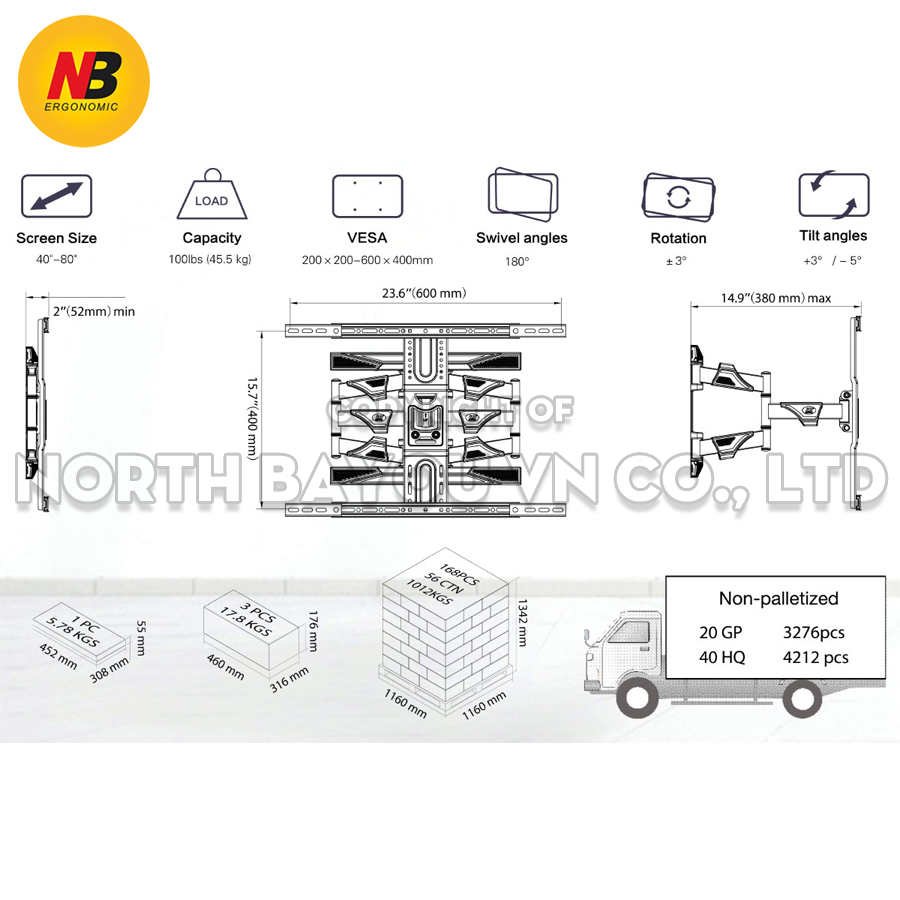 GIÁ TREO TIVI XOAY ĐA NĂNG NB P6 45 – 80 INCH - Ảnh 2